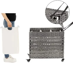 SONGMICS Wäschekorb Handgeflochten, Wäschesammler Aus Polyrattan, Mit 3 Fächern, Deckel Und Griffen, Herausnehmbare Taschen, Wohnzimmer, Schlafzimmer, Waschküche, Grau LCB083G02 -Songmics Verkaufsgeschäft 81a087e9d8a41a6df850639b0eba8e4d