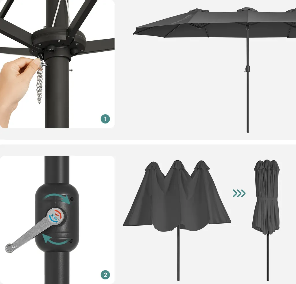 SONGMICS Doppelsonnenschirm 460 X 270 Cm, UV-Schutz Bis UPF 50+, Terrassenschirm, Mit Kurbel, Ohne Ständer, Grau GPU36GY 7 SONGMICS Doppelsonnenschirm 460 X 270 Cm, UV-Schutz Bis UPF 50+, Terrassenschirm, Mit Kurbel, Ohne Ständer, Grau GPU36GY - Image 7