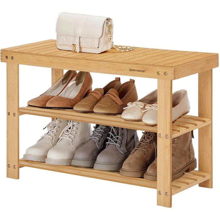 Songmics Schuhregal Für 8 Paar, Aus Bambus, Mit Sitzbank, 70 X 45 X 28,5cm, Braun 3 Songmics Schuhregal Für 8 Paar, Aus Bambus, Mit Sitzbank, 70 X 45 X 28,5cm, Braun - Image 3