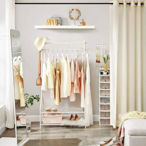 SONGMICS Kleiderständer Im Vintage-Stil Garderobenständer Mit Kleiderstange Und 2 Ablagen Aus Metall 92 X 173 X 41cm Beige HSR07W 2 SONGMICS Kleiderständer Im Vintage-Stil Garderobenständer Mit Kleiderstange Und 2 Ablagen Aus Metall 92 X 173 X 41cm Beige HSR07W - Image 2