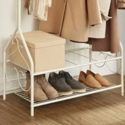 SONGMICS Kleiderständer Im Vintage-Stil Garderobenständer Mit Kleiderstange Und 2 Ablagen Aus Metall 92 X 173 X 41cm Beige HSR07W 8 SONGMICS Kleiderständer Im Vintage-Stil Garderobenständer Mit Kleiderstange Und 2 Ablagen Aus Metall 92 X 173 X 41cm Beige HSR07W -Songmics Verkaufsgeschäft 8647713 4