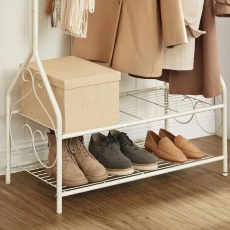 SONGMICS Kleiderständer Im Vintage-Stil Garderobenständer Mit Kleiderstange Und 2 Ablagen Aus Metall 92 X 173 X 41cm Beige HSR07W 4 SONGMICS Kleiderständer Im Vintage-Stil Garderobenständer Mit Kleiderstange Und 2 Ablagen Aus Metall 92 X 173 X 41cm Beige HSR07W - Image 4