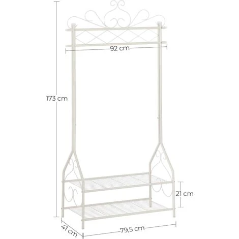 SONGMICS Kleiderständer Im Vintage-Stil Garderobenständer Mit Kleiderstange Und 2 Ablagen Aus Metall 92 X 173 X 41cm Beige HSR07W 5 SONGMICS Kleiderständer Im Vintage-Stil Garderobenständer Mit Kleiderstange Und 2 Ablagen Aus Metall 92 X 173 X 41cm Beige HSR07W - Image 5