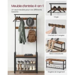 VASAGLE Kleiderständer Garderobenständer Rustikal Mit 9 Abnehmbaren Haken Schuhregal Mit Sitzfläche 3 Ablagen Holz Metall 72 X 183 X 33.7cm Vintage Von SONGMICS HSR40B -Songmics Verkaufsgeschäft 8647714 3