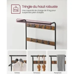 VASAGLE Kleiderständer Garderobenständer Rustikal Mit 9 Abnehmbaren Haken Schuhregal Mit Sitzfläche 3 Ablagen Holz Metall 72 X 183 X 33.7cm Vintage Von SONGMICS HSR40B -Songmics Verkaufsgeschäft 8647714 5