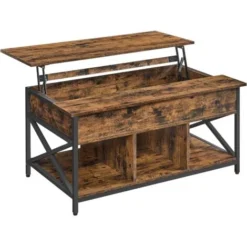 VASAGLE Couchtisch, Höhenverstellbarer Wohnzimmertisch, Kaffeetisch, Offener Und Versteckter Stauraum, X-Streben, 60 X 100 X (48-62) Cm, Vintagebraun-schwarz Von Songmics LCT205B01