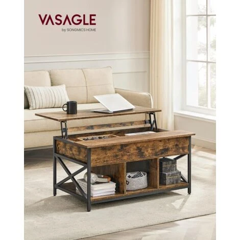 VASAGLE Couchtisch, Höhenverstellbarer Wohnzimmertisch, Kaffeetisch, Offener Und Versteckter Stauraum, X-Streben, 60 X 100 X (48-62) Cm, Vintagebraun-schwarz Von Songmics LCT205B01 2 VASAGLE Couchtisch, Höhenverstellbarer Wohnzimmertisch, Kaffeetisch, Offener Und Versteckter Stauraum, X-Streben, 60 X 100 X (48-62) Cm, Vintagebraun-schwarz Von Songmics LCT205B01 - Image 2
