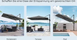 SONGMICS Sonnenschirm 290 X 290 Cm, UV-Schutz UPF 50+, Um 360° Drehbar, Mit Ständer, Befestigungsgurten Und Abdeckung, Rauchgrau GPU039G01 -Songmics Verkaufsgeschäft 8778f9f4fe86f9848a9373f5e0c5a8da
