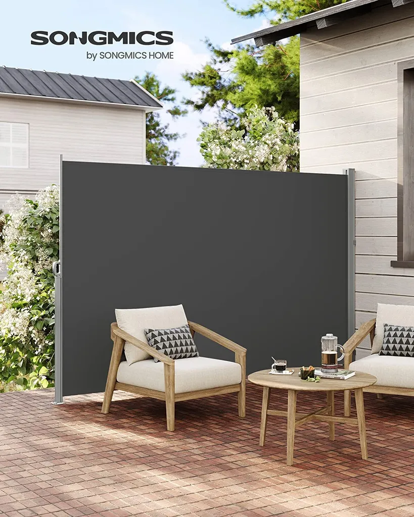 SONGMICS Seitenmarkise, Sichtschutz, 160 X 400 Cm, Ausziehbar,Markise, Aus 220 G/m² Polyester,Blickdicht, Seitenrollo, Für Balkon, Terrasse, Garten, Anthrazit GSA564G01 1 SONGMICS Seitenmarkise, Sichtschutz, 160 X 400 Cm, Ausziehbar,Markise, Aus 220 G/m² Polyester,Blickdicht, Seitenrollo, Für Balkon, Terrasse, Garten, Anthrazit GSA564G01