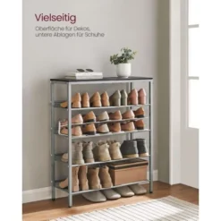 VASAGLE Schuhregal, 5-stöckiger Schuhschrank Offen, Schuhablage, 28 X 75 X 93 Cm, Große Oberfläche Für Taschen, Für Eingangsbereich, Flur, Schwarz-silbern Von SONGMICS SBL038E22