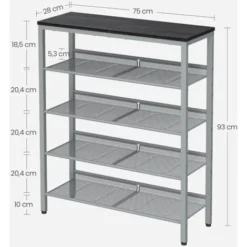 VASAGLE Schuhregal, 5-stöckiger Schuhschrank Offen, Schuhablage, 28 X 75 X 93 Cm, Große Oberfläche Für Taschen, Für Eingangsbereich, Flur, Schwarz-silbern Von SONGMICS SBL038E22 -Songmics Verkaufsgeschäft 88651941 3