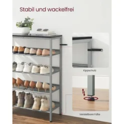 VASAGLE Schuhregal, 5-stöckiger Schuhschrank Offen, Schuhablage, 28 X 75 X 93 Cm, Große Oberfläche Für Taschen, Für Eingangsbereich, Flur, Schwarz-silbern Von SONGMICS SBL038E22 -Songmics Verkaufsgeschäft 88651941 5