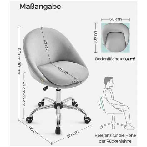 Songmics Homeoffice Stuhl, Drehstuhl, Schreibtischstuhl, Höhenverstellbar, OBG020G01 5 Songmics Homeoffice Stuhl, Drehstuhl, Schreibtischstuhl, Höhenverstellbar, OBG020G01 - Image 5