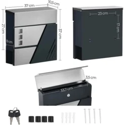 SONGMICS Briefkasten GMB053G01, Anthrazit, Silber, Aus Stahl, 37x37x10,5cm, Zeitungsfach Sichtfenster -Songmics Verkaufsgeschäft 88e8eded9654b77a9ed08f6472d6cc02ef1ea22c briefkasten songmics gmb053g01 anthrazit silber