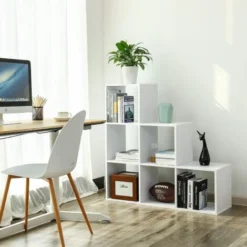 VASAGLE Bücherregal, Treppenregal Mit 6 Fächern, 6-Würfel, Ausstellungsregal Aus Holz, Freistehendes Regal, Raumteiler, 97.5 X 97.5 X 29cm, Weiß, Von SONGMICS, LBC63WT -Songmics Verkaufsgeschäft 8939779 3