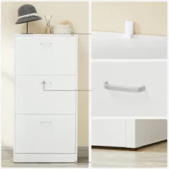VASAGLE Schuhschrank Mit 3 Klappen Schuhregal Mit 3 Ebenen 60 X 24 X 120 Cm (L X B X H) Weiß Von SONGMICS LBC03WT -Songmics Verkaufsgeschäft 8939783 4