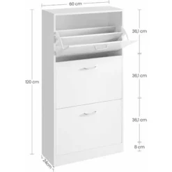 VASAGLE Schuhschrank Mit 3 Klappen Schuhregal Mit 3 Ebenen 60 X 24 X 120 Cm (L X B X H) Weiß Von SONGMICS LBC03WT -Songmics Verkaufsgeschäft 8939783 5