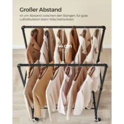 SONGMICS Kleiderständer Auf Rollen, Bis 110 Kg Belastbar, Im Industriedesign, Mobiler Garderobenständer Mit 2 Kleiderstangen Und 1 Ablage, Schwerlast, Zur Warenpräsentation, Schwarz HSR60B -Songmics Verkaufsgeschäft 8944599 3
