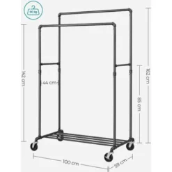 SONGMICS Kleiderständer Auf Rollen, Bis 110 Kg Belastbar, Im Industriedesign, Mobiler Garderobenständer Mit 2 Kleiderstangen Und 1 Ablage, Schwerlast, Zur Warenpräsentation, Schwarz HSR60B -Songmics Verkaufsgeschäft 8944599 5