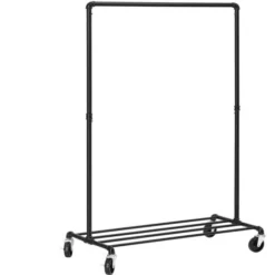 SONGMICS Kleiderständer Auf Rollen, Bis 90 Kg Belastbar, Im Industriedesign, Metall-Garderobenständer Mit 1 Kleiderstange Und Ablage, Schwerlast, Für Schlafzimmer, Waschküche, Schwarz HSR61BK
