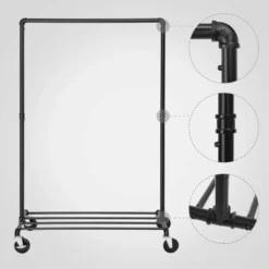 SONGMICS Kleiderständer Auf Rollen, Bis 90 Kg Belastbar, Im Industriedesign, Metall-Garderobenständer Mit 1 Kleiderstange Und Ablage, Schwerlast, Für Schlafzimmer, Waschküche, Schwarz HSR61BK -Songmics Verkaufsgeschäft 8944600 4