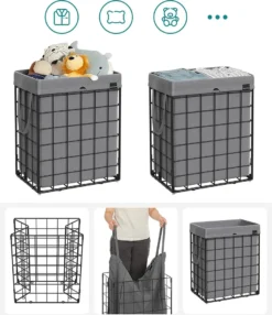 SONGMICS Wäschekorb 90L, Faltbarer Wäschesammler, Abnehmbarer Und Waschbarer Wäschesack, Metalldrahtgestell, Für Schlafzimmer, Bad, Waschküche, Schwarz-grau LCB190G01 14 SONGMICS Wäschekorb 90L, Faltbarer Wäschesammler, Abnehmbarer Und Waschbarer Wäschesack, Metalldrahtgestell, Für Schlafzimmer, Bad, Waschküche, Schwarz-grau LCB190G01 -Songmics Verkaufsgeschäft 89e059e262c0f390ead2a784926974f2