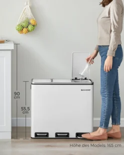 SONGMICS Mülleimer 54L Treteimer Mit 3 Fächern 3 X 18L Abfalleimer Softclose Mülltrennsystem Mit Fußpedalen Weiß LTB54WT