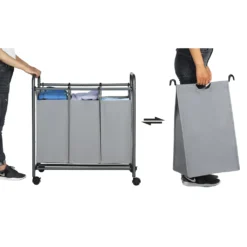 Wäschekörbe Mit 3 Taschen Grau Eisen Polyester 144 L Faltbar 3 ×44 L Wäschesortierer Wäschebox Wäschewagen Wäschesammler SONGMICS LSF003GS -Songmics Verkaufsgeschäft 8c2c0092d67201ee28870ff1259c750b