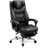 Songmics Chefsessel OBG75B, Schwarz, Kunstleder,Fußstütze,Kopfstütze,bis 150kg