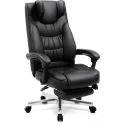 Songmics Chefsessel OBG75B, Schwarz, Kunstleder,Fußstütze,Kopfstütze,bis 150kg