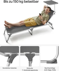 SONGMICS Sonnenliege, Klappbarer Liegestuhl, 193 X 55 X 31 Cm, Max. Belastbarkeit 150 Kg, Mit Sonnenschutz, Verstellbare Rückenlehne, Für Terrasse Pool Garten, Rauchgrau GCB19GYV1 -Songmics Verkaufsgeschäft 8f52b0c6d07380b816ac6bcc277d374f