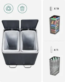 SONGMICS Mülleimer Treteimer Mit 2 Fächern 30 L Aus Metall 2 X 15 Liter Abfalleimer Mit Softclose Inneneimern Und Griffen Luftdicht Rauchgrau LTB30GS 17 SONGMICS Mülleimer Treteimer Mit 2 Fächern 30 L Aus Metall 2 X 15 Liter Abfalleimer Mit Softclose Inneneimern Und Griffen Luftdicht Rauchgrau LTB30GS -Songmics Verkaufsgeschäft 8f986c0edf62eed2f3cd0c034859b89d