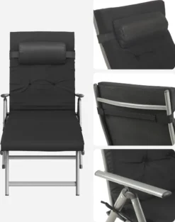 SONGMICS Sonnenliege, Klappbar, Liegestuhl Mit 6 Cm Dicker Matratze, Abnehmbares Kopfkissen, Aus Rostfreiem Aluminium, Atmungsaktiv, Komfortabel, Verstellbar, Bis 150 Kg Belastbar, Schwarz GCB24BK -Songmics Verkaufsgeschäft 9163c16ae06dc3a368a8393a9ddcc97f