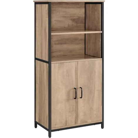 Songmics VASAGLE Küchenschrank, Bücherregal, 2 Offene Fächer, Schrank Mit Verstellbaren Ablagen, Bücherschrank Mit Türen, Stahlrahmen, Für Wohnzimmer, Küche, Arbeitszimmer, Eichenbraun-schwarz CSL066B50 2 Songmics VASAGLE Küchenschrank, Bücherregal, 2 Offene Fächer, Schrank Mit Verstellbaren Ablagen, Bücherschrank Mit Türen, Stahlrahmen, Für Wohnzimmer, Küche, Arbeitszimmer, Eichenbraun-schwarz CSL066B50 - Image 2