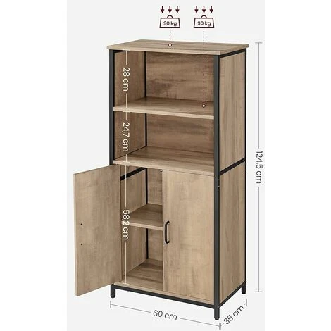 Songmics VASAGLE Küchenschrank, Bücherregal, 2 Offene Fächer, Schrank Mit Verstellbaren Ablagen, Bücherschrank Mit Türen, Stahlrahmen, Für Wohnzimmer, Küche, Arbeitszimmer, Eichenbraun-schwarz CSL066B50 3 Songmics VASAGLE Küchenschrank, Bücherregal, 2 Offene Fächer, Schrank Mit Verstellbaren Ablagen, Bücherschrank Mit Türen, Stahlrahmen, Für Wohnzimmer, Küche, Arbeitszimmer, Eichenbraun-schwarz CSL066B50 - Image 3