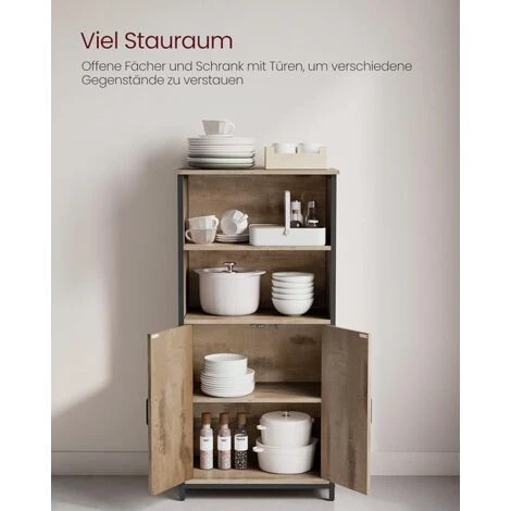 Songmics VASAGLE Küchenschrank, Bücherregal, 2 Offene Fächer, Schrank Mit Verstellbaren Ablagen, Bücherschrank Mit Türen, Stahlrahmen, Für Wohnzimmer, Küche, Arbeitszimmer, Eichenbraun-schwarz CSL066B50 4 Songmics VASAGLE Küchenschrank, Bücherregal, 2 Offene Fächer, Schrank Mit Verstellbaren Ablagen, Bücherschrank Mit Türen, Stahlrahmen, Für Wohnzimmer, Küche, Arbeitszimmer, Eichenbraun-schwarz CSL066B50 - Image 4