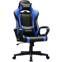 Songmics Gaming-Stuhl RCG011B02, Schwarz / Blau, Kunstleder, Kopfstütze, Belastbar Bis 150 Kg