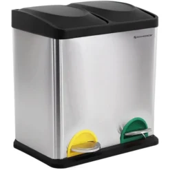 Songmics Mülleimer LTB30L, Silber, Aus Edelstahl, 2 X 15 Liter