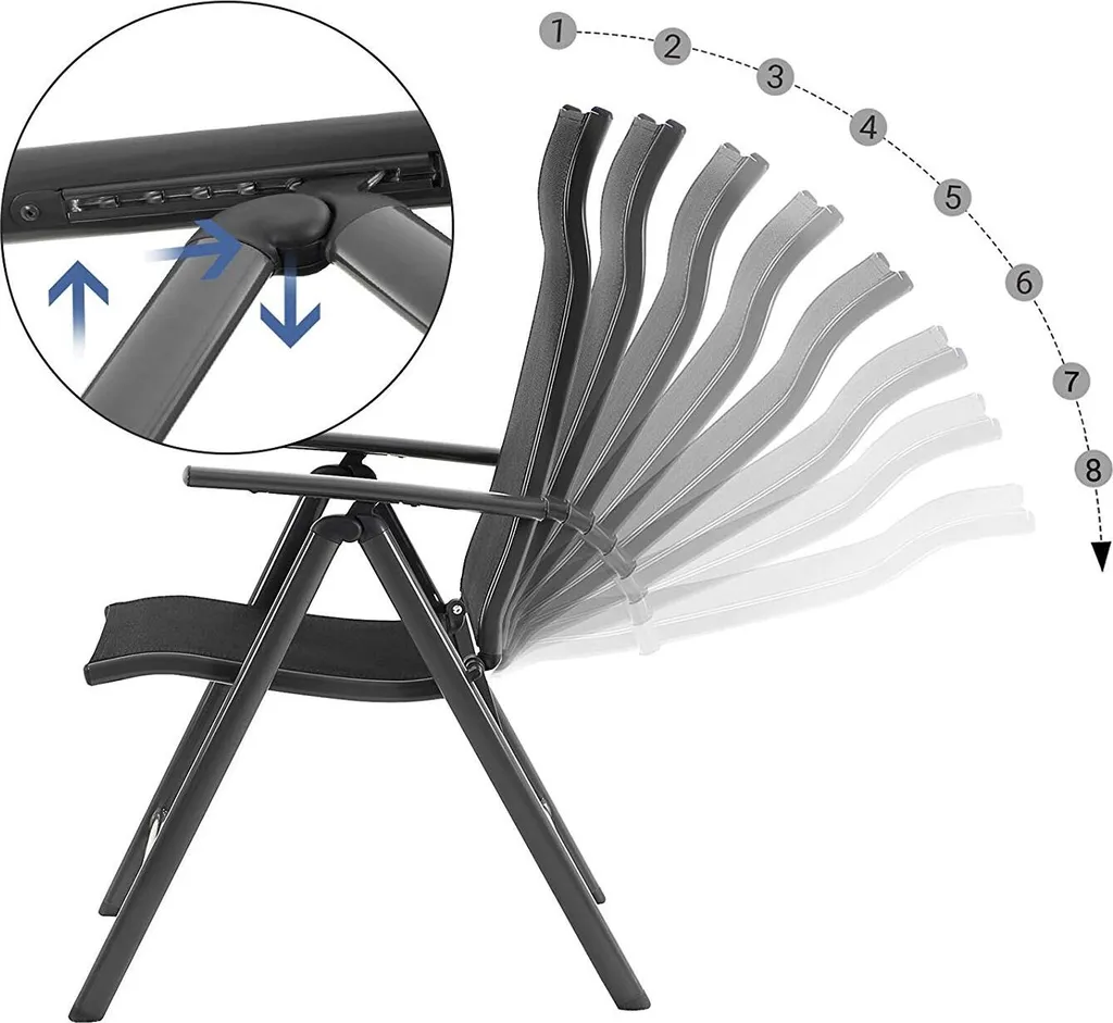 SONGMICS 4er-Set Klappbare Campingstühle, Gartenstühle, Klappstühle Mit Aluminiumgestell, 8-fach Verstellbare Rückenlehne, Max. 150 Kg Belastbar, Schwarz GCB30BK 7 SONGMICS 4er-Set Klappbare Campingstühle, Gartenstühle, Klappstühle Mit Aluminiumgestell, 8-fach Verstellbare Rückenlehne, Max. 150 Kg Belastbar, Schwarz GCB30BK - Image 7
