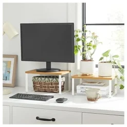 SONGMICS Gewürzregal, 2er Set, Küchenregal, Küchen-Organizer, Erweiterbar, Gewürzhalter, Stapelbar, Aus Metall Und Holzwerkstoff, Weiß-naturfarben -Songmics Verkaufsgeschäft 93380952 3