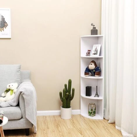 Songmics 4 Ebenen Eckregal Standregal Bücherregal Aus Holz Für Küche Schlafzimmer Wohnzimmer Büro Weiß LBC42WT 2 Songmics 4 Ebenen Eckregal Standregal Bücherregal Aus Holz Für Küche Schlafzimmer Wohnzimmer Büro Weiß LBC42WT - Image 2