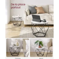 VASAGLE Couchtisch Rund, 2er Set, Wohnzimmertisch, Beistelltisch, Modern, Abnehmbare Tischplatte, Für Wohnzimmer, Weiß-schwarz Von Songmics TEL040B59 -Songmics Verkaufsgeschäft 93847672 3
