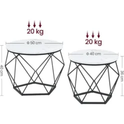 VASAGLE Couchtisch Rund, 2er Set, Wohnzimmertisch, Beistelltisch, Modern, Abnehmbare Tischplatte, Für Wohnzimmer, Weiß-schwarz Von Songmics TEL040B59 -Songmics Verkaufsgeschäft 93847672 4