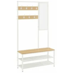 Kleiderständer, Garderobe, Garderobenständer Mit Haken, Spiegel, Sitzbank, 35 X 98 X 180 Cm, Für Eingangsbereich, Schlafzimmer, Wohnzimmer, Industrie-Design, Eichenfarben-Weiß Von SONGMICS HSR415W09 7 Kleiderständer, Garderobe, Garderobenständer Mit Haken, Spiegel, Sitzbank, 35 X 98 X 180 Cm, Für Eingangsbereich, Schlafzimmer, Wohnzimmer, Industrie-Design, Eichenfarben-Weiß Von SONGMICS HSR415W09 -Songmics Verkaufsgeschäft 95641941 3
