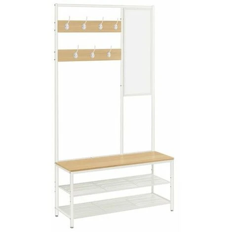 Kleiderständer, Garderobe, Garderobenständer Mit Haken, Spiegel, Sitzbank, 35 X 98 X 180 Cm, Für Eingangsbereich, Schlafzimmer, Wohnzimmer, Industrie-Design, Eichenfarben-Weiß Von SONGMICS HSR415W09 3 Kleiderständer, Garderobe, Garderobenständer Mit Haken, Spiegel, Sitzbank, 35 X 98 X 180 Cm, Für Eingangsbereich, Schlafzimmer, Wohnzimmer, Industrie-Design, Eichenfarben-Weiß Von SONGMICS HSR415W09 - Image 3