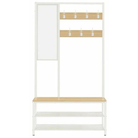 Kleiderständer, Garderobe, Garderobenständer Mit Haken, Spiegel, Sitzbank, 35 X 98 X 180 Cm, Für Eingangsbereich, Schlafzimmer, Wohnzimmer, Industrie-Design, Eichenfarben-Weiß Von SONGMICS HSR415W09 4 Kleiderständer, Garderobe, Garderobenständer Mit Haken, Spiegel, Sitzbank, 35 X 98 X 180 Cm, Für Eingangsbereich, Schlafzimmer, Wohnzimmer, Industrie-Design, Eichenfarben-Weiß Von SONGMICS HSR415W09 - Image 4