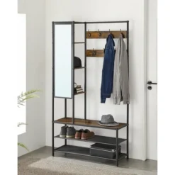 Songmics Garderobenständer Garderobe, Mit Schuhbank, 35 X 98 X 182 Cm,, Vintagebraun-Schwarz, HSR420B01