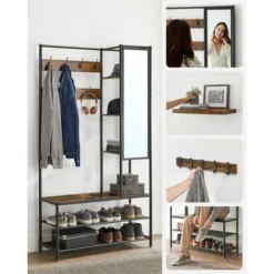 Songmics Garderobenständer Garderobe, Mit Schuhbank, 35 X 98 X 182 Cm,, Vintagebraun-Schwarz, HSR420B01 -Songmics Verkaufsgeschäft 95641943 3