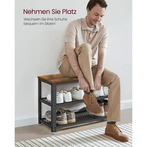 Songmics Vintage Schuhregal, Schuhbank Zum Sitzen, Schuhablage Mit 3 Ebenen, Holzoptik, Metallrahmen, Für Eingangsbereich, Diele, Wohnzimmer, LBS73X 2 Songmics Vintage Schuhregal, Schuhbank Zum Sitzen, Schuhablage Mit 3 Ebenen, Holzoptik, Metallrahmen, Für Eingangsbereich, Diele, Wohnzimmer, LBS73X - Image 2