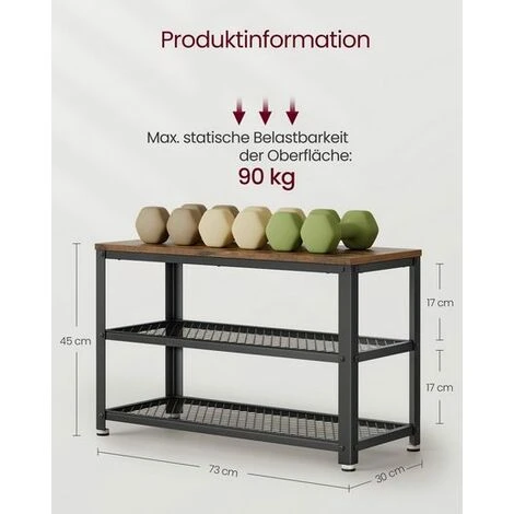 Songmics Vintage Schuhregal, Schuhbank Zum Sitzen, Schuhablage Mit 3 Ebenen, Holzoptik, Metallrahmen, Für Eingangsbereich, Diele, Wohnzimmer, LBS73X 5 Songmics Vintage Schuhregal, Schuhbank Zum Sitzen, Schuhablage Mit 3 Ebenen, Holzoptik, Metallrahmen, Für Eingangsbereich, Diele, Wohnzimmer, LBS73X - Image 5